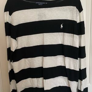 Ralph Lauren Women's Black and White Striped Long Sleeve Tee